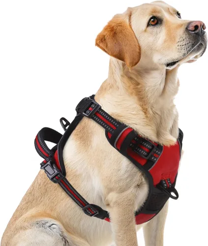 Vista 18 de PUPTECK Arnés táctico sin tirones para perro, tamaño mediano, arnés reflectante ajustable con asa para perro, de fácil control, cómodo y suave