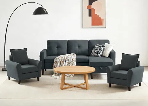 Vista 12 de Sofá Seccional Sofás para Sala de Estar, Sofás Seccionales Modulares de 3 Asientos en Forma de L con Almacenamiento y Chaise Reversible, Tela