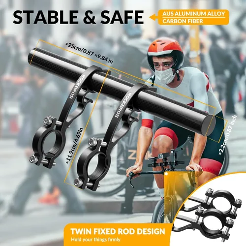 Vista 5 de ROCKBROS Extensor de manillar de bicicleta, soporte doble para manillar de bicicleta, extensión de manillar de bicicleta, ligero y duradero