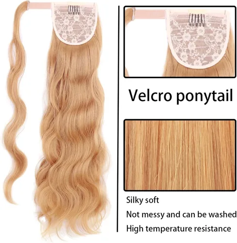Vista 2 de HIHELO Extensiones de cabello sintético con cola de caballo de 22 pulgadas de largo, ondulado, resistente al calor, para mujer, moño para el cabello