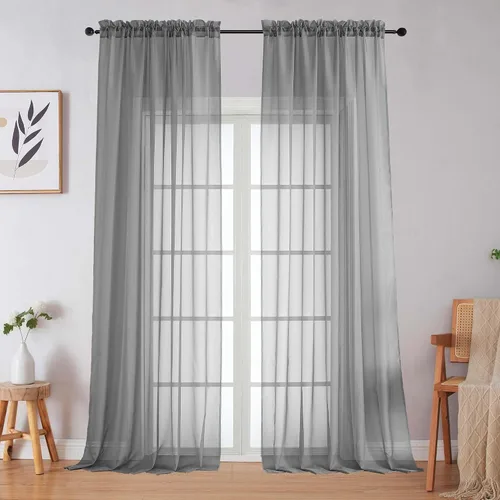 Vista 302 de 2 paneles de cortinas traslúcidas blancas para dormitorio, sala de estar, 96 pulgadas de largo, modernas, suaves, ligeras, con bolsillo para barra