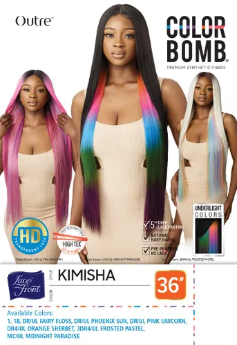 Vista 5 de Outre Peluca de encaje frontal - Colorbomb - KIMISHA (3DR4/UL FROSTED PASTEL)