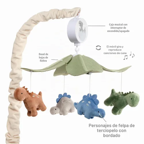 Vista 2 de Lambs & Ivy Dino-Might Multicolor Dinosaurio Musical Baby Cuna Móvil Chupete Juguete