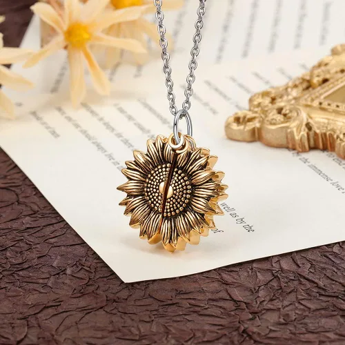 Vista 6 de OPALSTOCK Women Sunflower Locket Necklace Personalized Photo Necklace Inspirational You Are My Sunshine Open Heart Engraved Pendant Necklace Jewelry