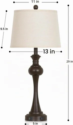 Vista 7 de CINSARY Lámpara de mesa marrón alta de 29", lámpara de noche con control táctil regulable en 3 vías con USB A+C y toma de corriente AC
