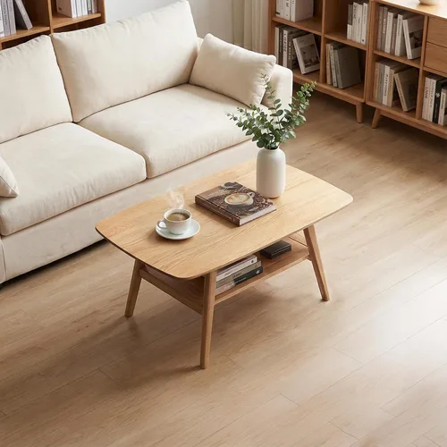 Vista 3 de Mesa de centro de madera maciza, moderna mesa de centro de madera con estante de almacenamiento para sala de estar, apartamento y oficina