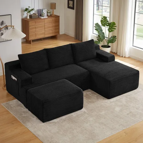 Vista 28 de Sofá seccional comprimido sin hueso de 112 pulgadas con otomana movible convertible en forma de L sofá esquinero modular para sala de estar, sofás