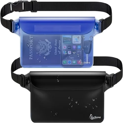 Vista 8 de Riñonera impermeable, bolsa seca para teléfono para playa, natación, kayak Negro+Negro