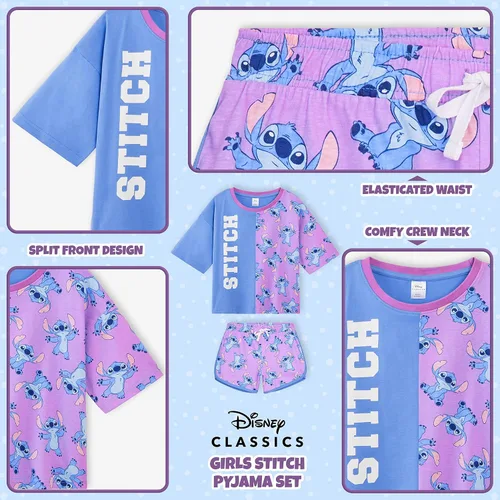 Vista 5 de Disney Conjunto de pijama para niñas, ropa de dormir de verano de La Bella y la Bestia, Rey León, Princesa, Stitch PJs de 2 piezas