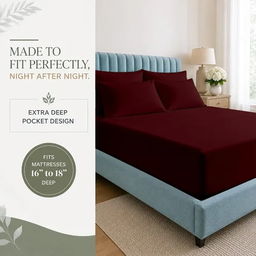 Vista 8 de Shreem Linen Juego de sábanas tamaño Queen de 6 piezas, sábanas 100% algodón egipcio, ropa de cama de lujo de hotel, bolsillo profundo de 18