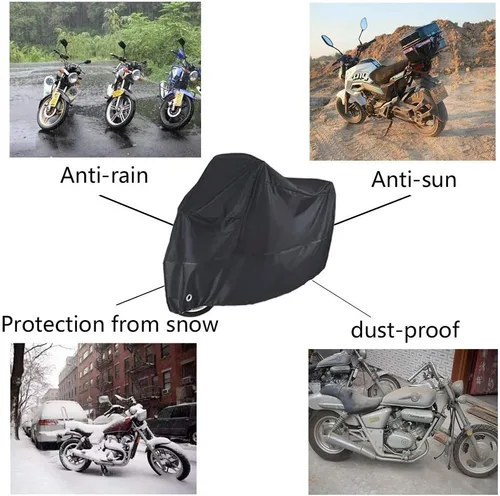 Vista 2 de Funda para motocicleta impermeable, a prueba de viento, al aire libre, a prueba de polvo, protección para todo tipo de clima, agujeros de bloqueo