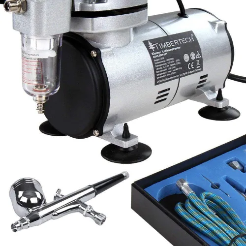 Vista 2 de TIMBERTECH Kit de aerógrafo con compresor, juego de compresor de aerógrafo multiuso, aerógrafo de doble acción con alimentación por gravedad