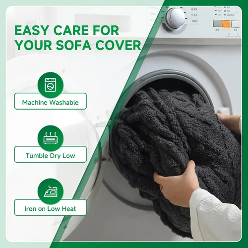 Vista 4 de OHSIO Fundas para Cojines de Sofá, Funda de Sofá de Felpa Super Suave y Gruesa Elástica Funda de Sofá Seccional Lavable Amigable para Mascotas Gris
