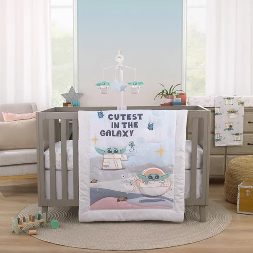 Vista 2 de Star Wars Grogu - Manta para bebé súper suave en crema, verde y blanco