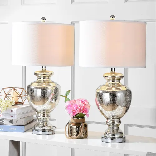 Vista 2 de SAFAVIEH Lighting Collection Morocco Mercury Glass - Juego de 2 lámparas de mesa de 28 pulgadas con puerto de carga USB (bombillas LED incluidas)