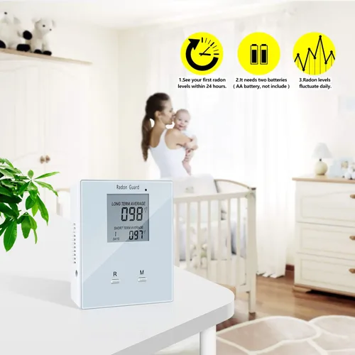 Vista 5 de Detector de radón doméstico, medidor de radón portátil, monitor de radón doméstico Elifecity a largo y corto plazo, alimentado por batería, fácil