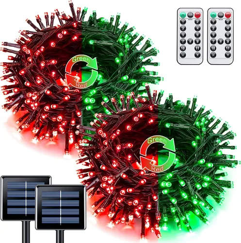 Vista 27 de JMEXSUSS - Paquete de 2, luces solares de Navidad cálidas y multicolor para exteriores, cada una con 100 LED, 10 metros, luces solares impermeables