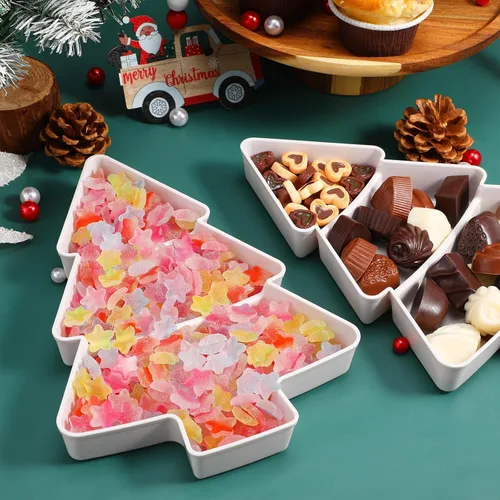 Vista 3 de Bandeja de plástico para servir árbol de Navidad, 2 unidades, platos para entretener alimentos para aperitivos, aperitivos, frutas, dulces, postres