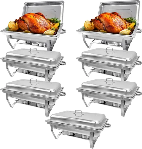 Vista 9 de Juego de 2 platos para bufé, de acero inoxidable, rectangular, tamaño matrimonial, 8 cuartos de galón y calentador de buffet para catering, juego