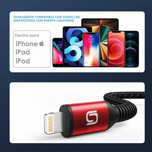 Vista 8 de Cable de carga para iPhone [certificado MFi de Apple] Cable de carga para iPhone de 3 pies, paquete de 3 Cable de carga rápida trenzado de nailon