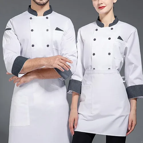 Vista 6 de Abrigo de chef unisex para hombre, chaqueta de chef de trabajo de doble botonadura