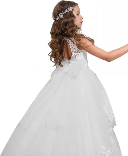 Vista 2 de Vestido de niña de flores, para niñas con cuentas y encaje, traje para certámenes.