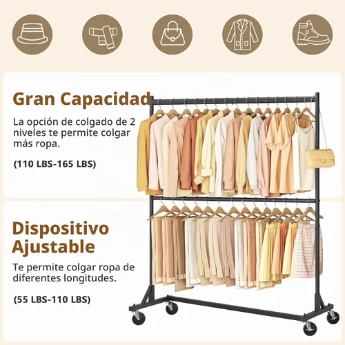 Vista 8 de Hoctieon Estante de doble barra Z, estantes de ropa rodantes con base en Z, perchero ajustable para ropa, perchero de pie para ropa de pie, perchero