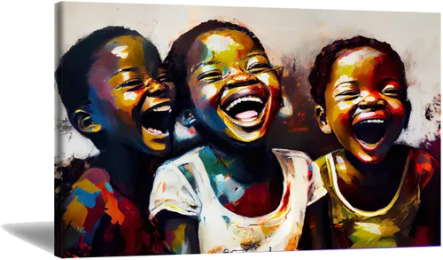 Vista 9 de Turaranusy Póster de arte negro para niños africanos, lienzo para pared, niños bajo la lluvia, para decoración de sala de estar, dormitorio
