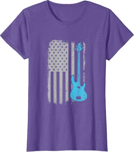Vista 8 de Electric Bass Guitar Player American Flag Musician T-Shirt Asphalt Grey