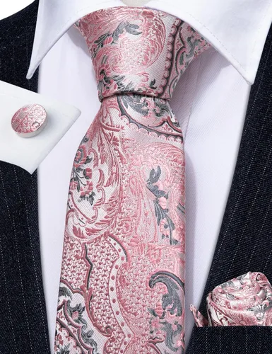 Vista 10 de Barry.Wang - Juego de corbata de seda para hombre, diseño de cachemira, pañuelo y gemelos de bolsillo