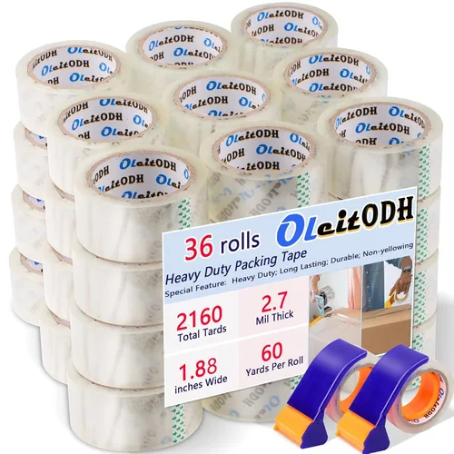 Vista 11 de Oleitodh 36 rollos de cinta de embalaje marrón con dispensador, cinta de envío resistente de 1.88 pulgadas x 60 yardas, repuestos de cinta