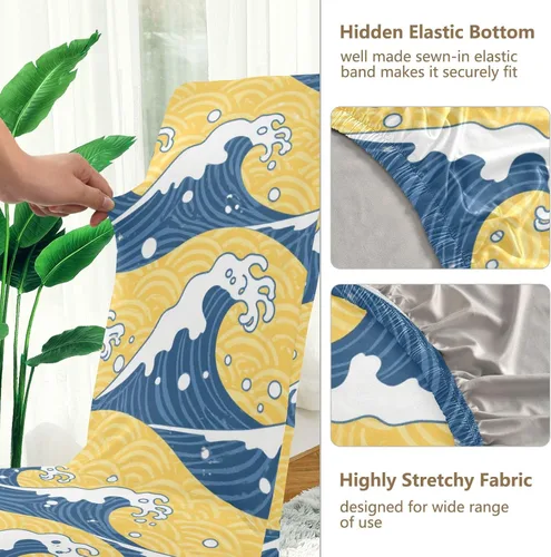 Vista 3 de Blue and Gold Japanese Waves Decorative Chair Slipcovers for Bedroom Washable Club Chair Cover protectores para sillas de comedor 4 Set of 4