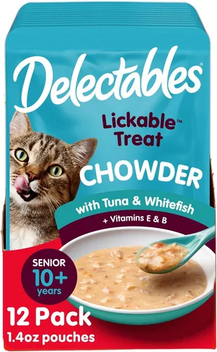 Vista 10 de Hartz Delectables Chowder - Golosinas húmedas para lamer para gatitos, gatos adultos y adultos mayores, pollo y atún, 1.4 onzas (paquete de 12)