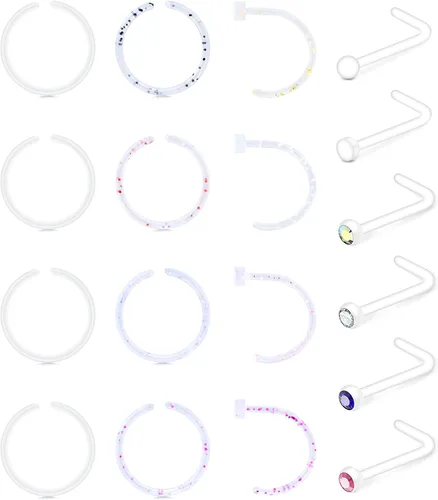 Vista 4 de Anicina Anillos y Studs Transparentes para la Nariz para el Trabajo Retenedor de Piercing Transparente de Herradura Retenedor de Tabique de Plástico