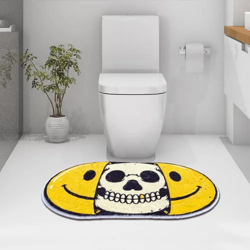 Vista 2 de Alfombras de baño creativas con estampado de calavera sonriente para dormitorio, alfombra de arte personalizada de microfibra antideslizante