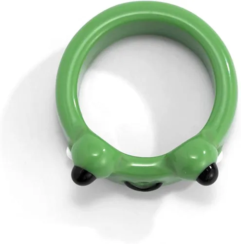Vista 3 de FORUBUS Juego de 2 anillos de resina con bonito diseño de rana de pollo, hongos, lindos anillos apilables de animales para mujeres y niñas, Metal