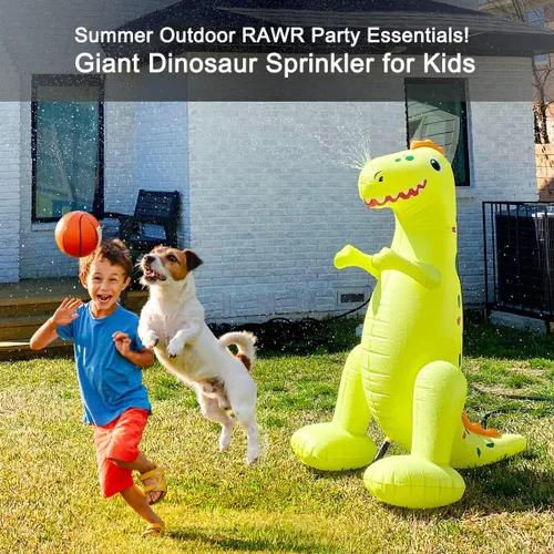 Vista 2 de Float Joy Rociador inflable de 5.5 pies, dinosaurio gigante T-REX, gran regalo para niños y adultos, juguete de agua para decoración de fiesta
