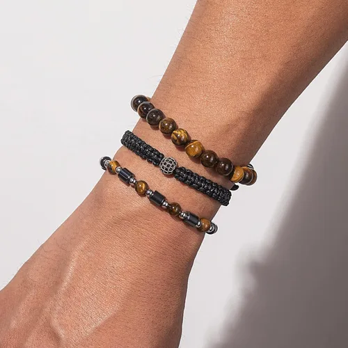 Vista 6 de Juego de pulseras de cuentas para hombre de 0.315 in y 0.157 in de piedras preciosas curativas trenzadas con dije de circonita cúbica, pulsera