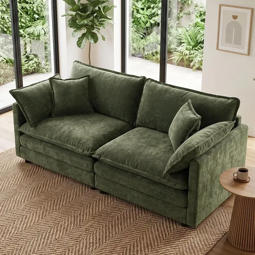 Vista 16 de Sofá individual modular de chenilla con otomana, sofá nube con almohada, color beige