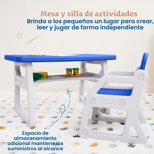 Vista 3 de ECR4Kids Escritorio y Silla Plus para Niños, Muebles para Niños, Azul/Gris Claro, 2 Piezas