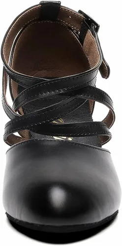 Vista 2 de Zapatos de carácter con correa cruzada negra para mujer, zapatos de baile de salón de baile de salón de baile de salón de boda