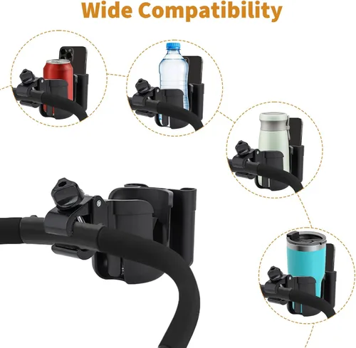 Vista 4 de Portavasos para cochecito compatible con Evenflo con soporte para teléfono, accesorios de vagón compatibles con Evenflo, negro