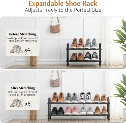 Vista 2 de INSMART Estante Organizador de Zapatos de 2 Niveles: Estante Organizador de Zapatos Ampliable y Ajustable, Estante de Almacenamiento de Zapatos