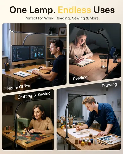 Vista 9 de ONEMIX Lámpara de escritorio LED con abrazadera, luz de 4 paneles de 42 Negro