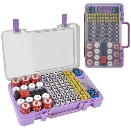 Vista 10 de Estuche Organizador y de Almacenamiento de Baterías con Probador. Caja Contenedor Portabaterias para más de 120 pilas AA AAA 9V C D, Litio CR2025
