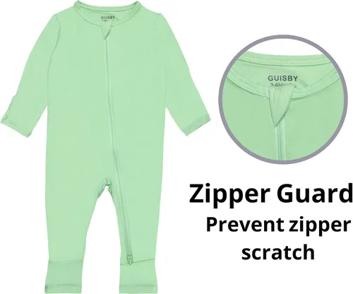 Vista 2 de GUISBY Pijama de rayón para bebé con puños de manoplas, manga larga, sin pies, ajuste cómodo, paquete de 4