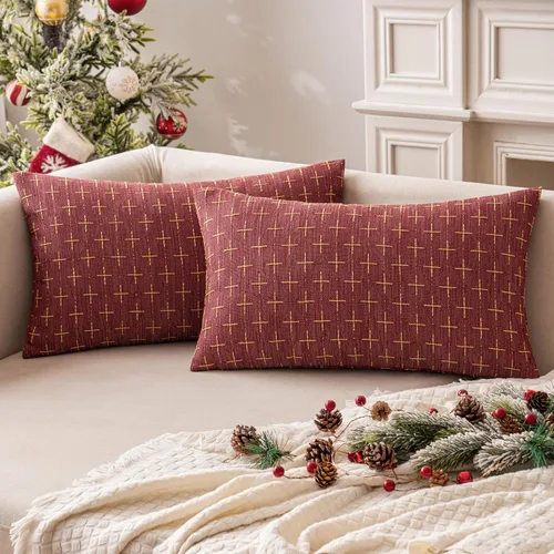 Vista 14 de MIULEE - Juego de 2 fundas de almohada decorativas de lino de arpillera, modernas, estilo campestre, rústicas, tejidas, con textura, para sofá, Azul