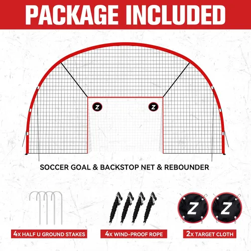 Vista 7 de ZEALFEEL Portería de fútbol 3 en 1 con red de respaldo y rebote, red de rebote de fútbol de 21 x 10 pies con 2 objetivos, red de polietileno de 36