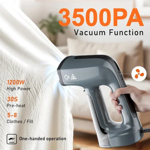 Vista 2 de GHORA Vaporizador al vacío para ropa, 3500 Pa, vaporizador de mano de succión fuerte, vaporizador portátil de viaje y plancha de doble modo