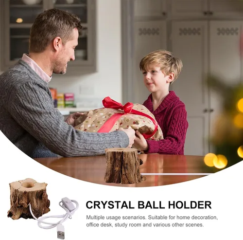 Vista 2 de VOSAREA Bola de cristal Base de madera Tocón de árbol Luz LED Luces de escritorio para oficina Soporte de mesa Soporte de mesa Soporte de bola